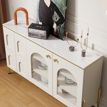 47" Modern White Arch Sideboard Buffet with 2 Doors & Drawers Carved Credenza